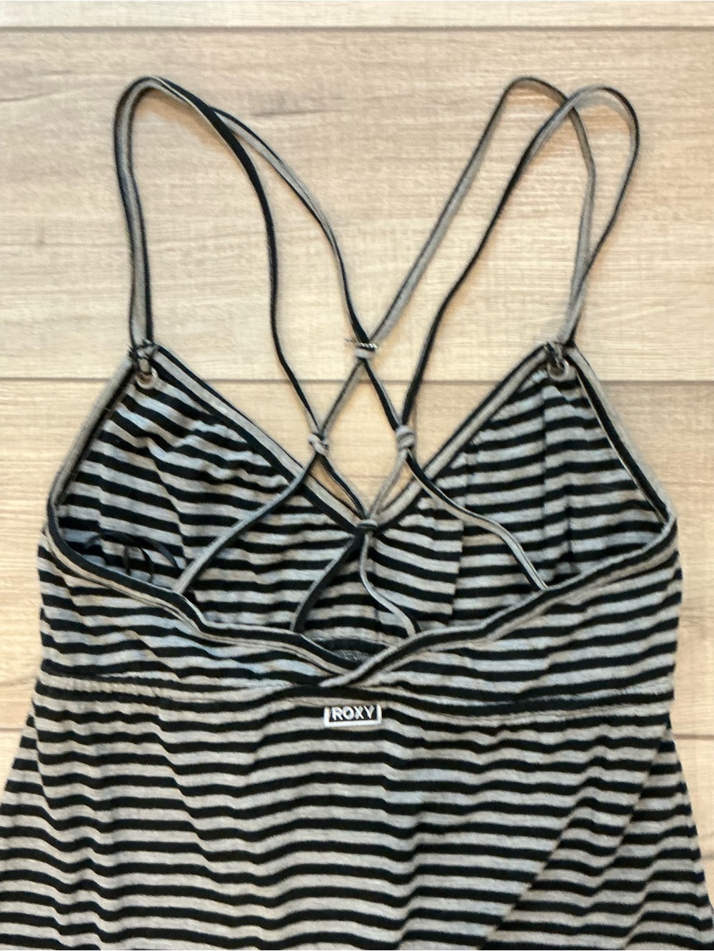 Roxy Striped Crisscross mini dress in Black & Gray